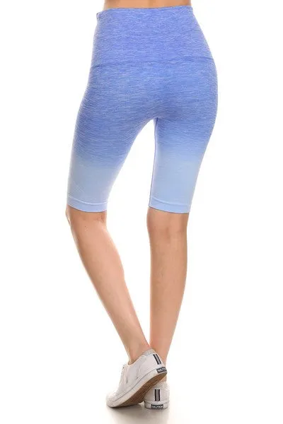 Yelete Dip Dye Ombre Athletic Biker Shorts w/High Waist Band